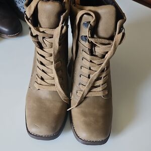 Crown Vintage Plaid Heeled Boots - Brown and Tan